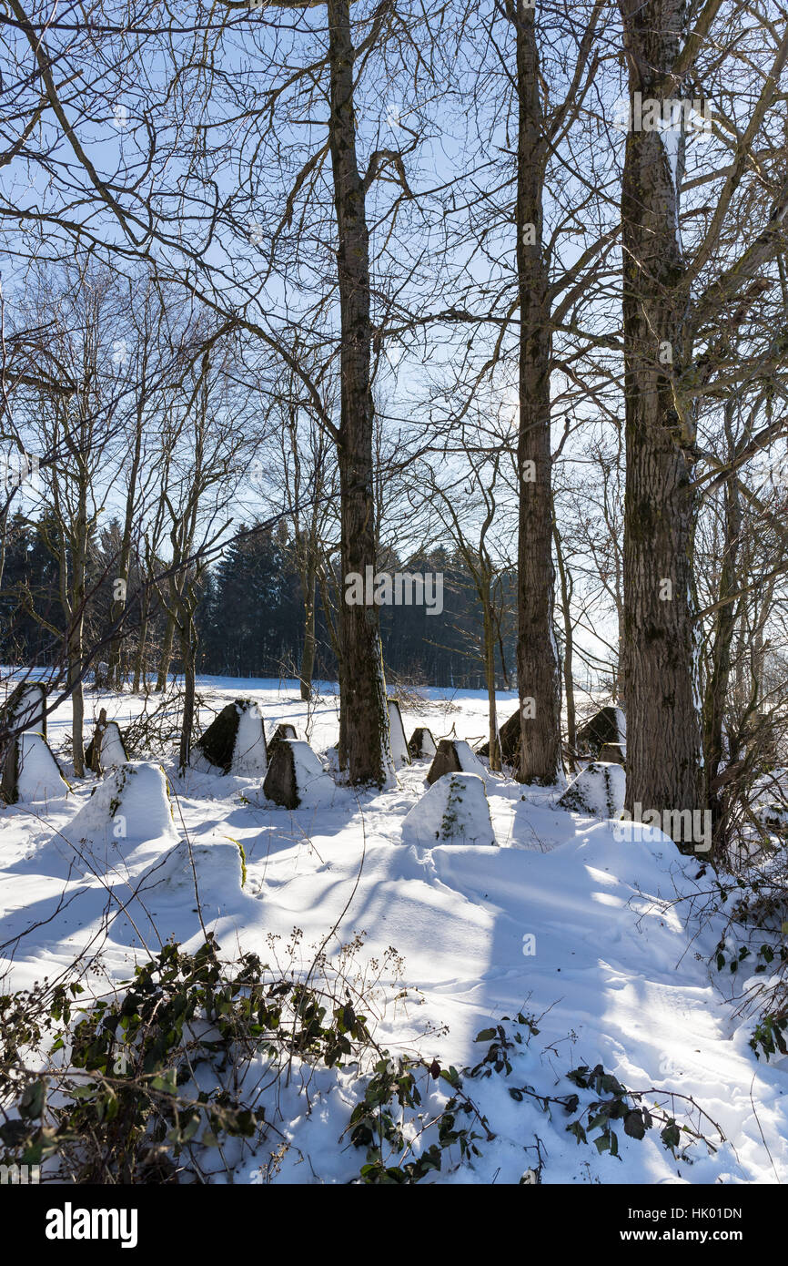 Gli ostacoli del serbatoio in inverno - la cosiddetta linea di Siegfried Foto Stock