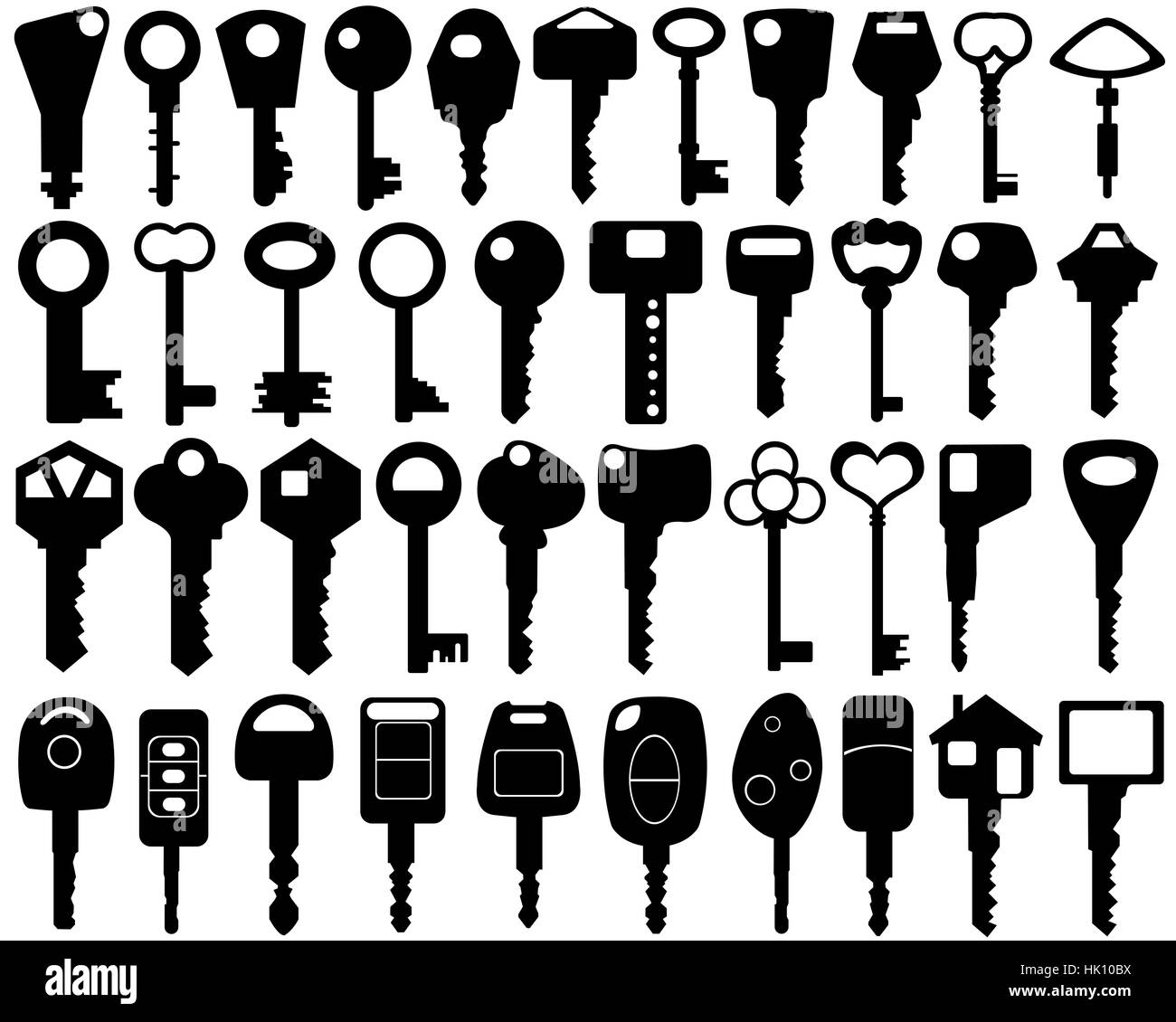 Set di chiavi differenti isolati Foto Stock