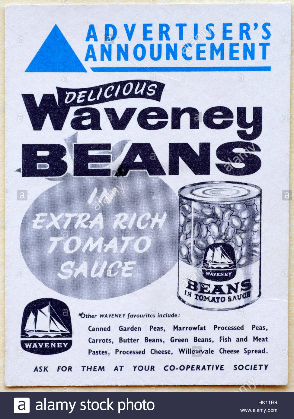 Waveney deliziosi fagioli, originale pubblicità d'epoca risalente alla fine degli anni cinquanta Foto Stock