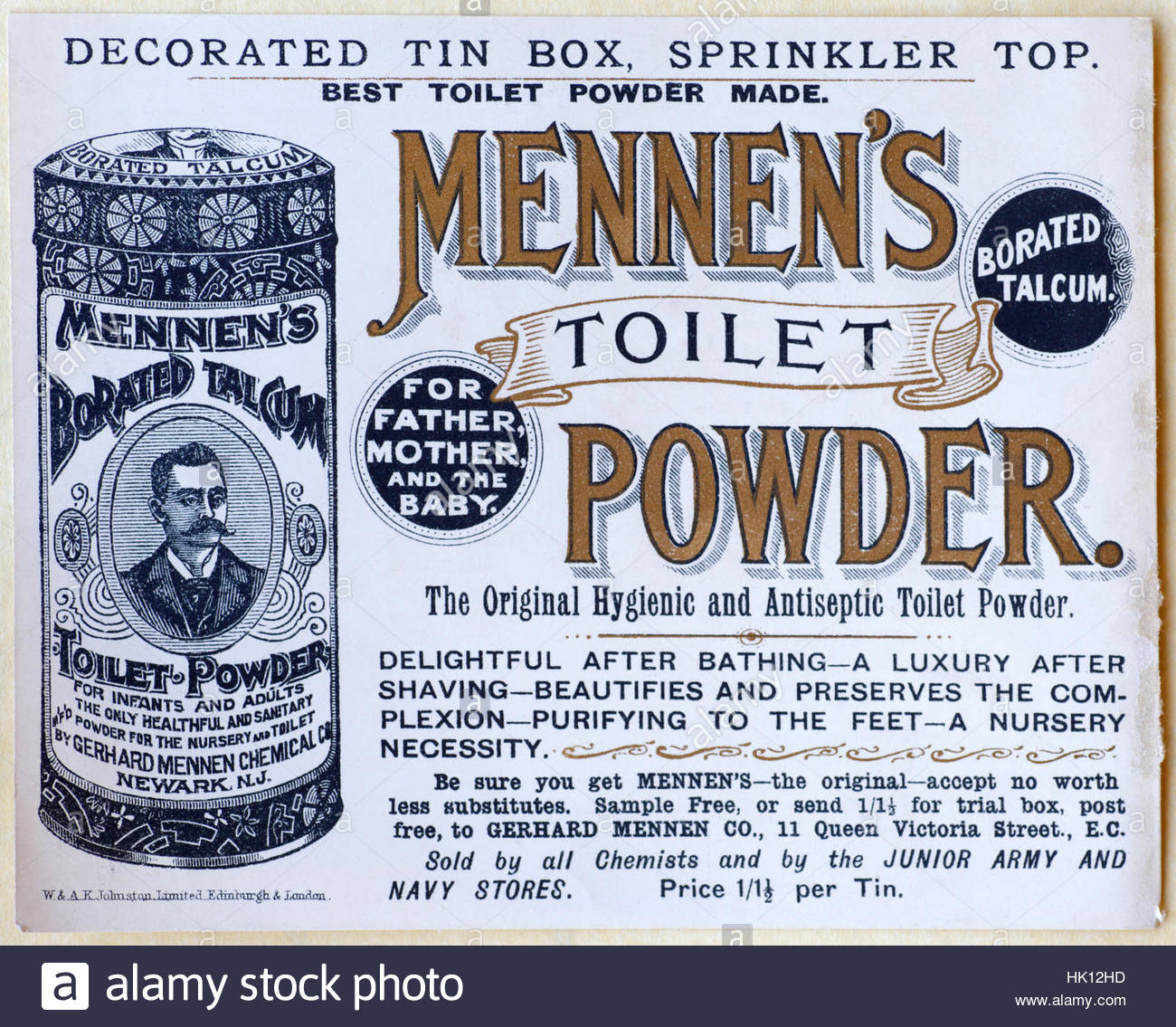 Mennen la toilette di polvere, vintage originale pubblicità da circa 1900 Foto Stock