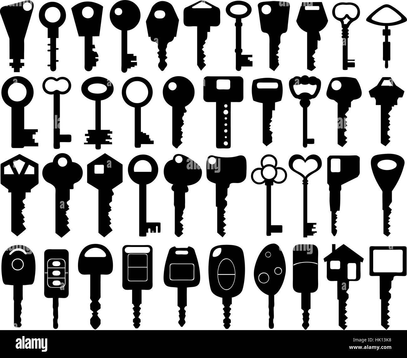 Set di chiavi differenti isolati Illustrazione Vettoriale