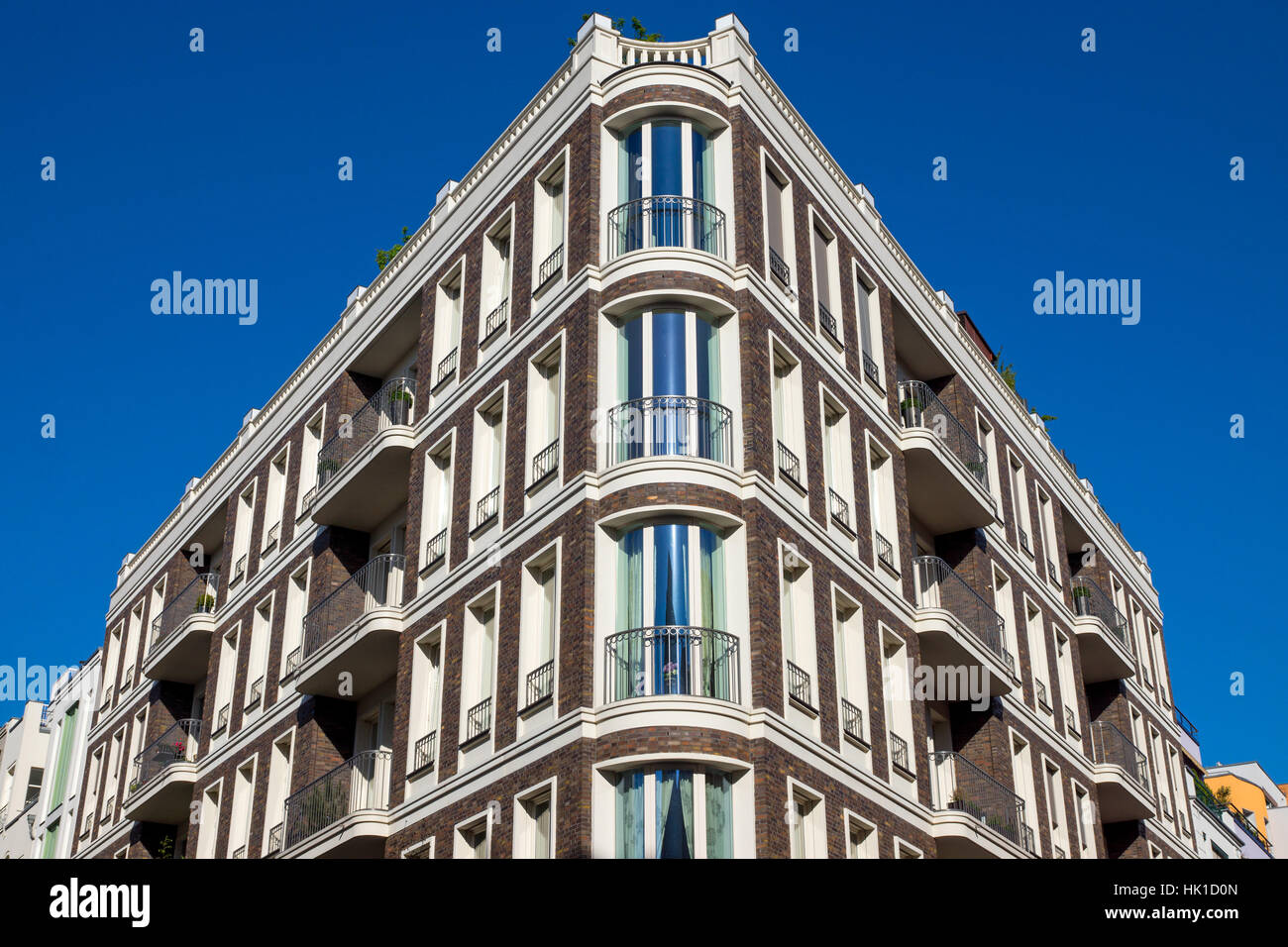 Casa, costruendo, balcone, angolo, oriel, edifici, blu, casa, costruendo, Foto Stock