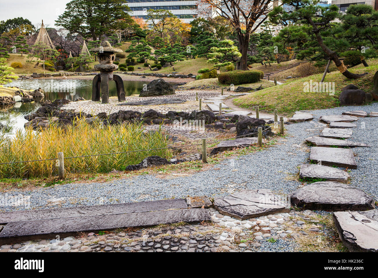 Kyu Shiba Rikyu Garden, Tokyo, Giappone Foto Stock