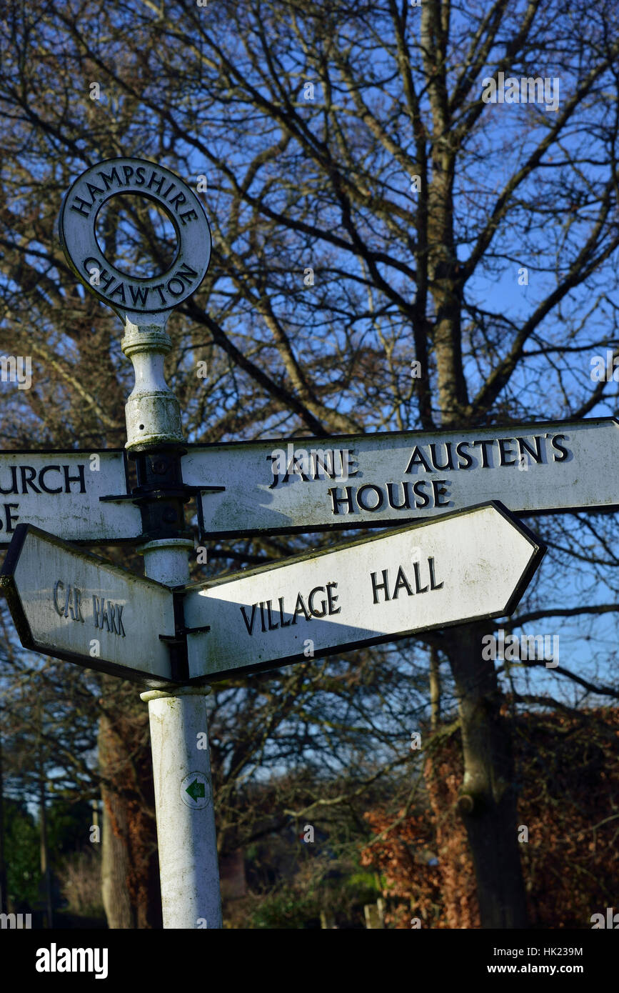 Cartello per Jane Austen's House, Chawton Village, Alton, HAMPSHIRE, Regno Unito Foto Stock