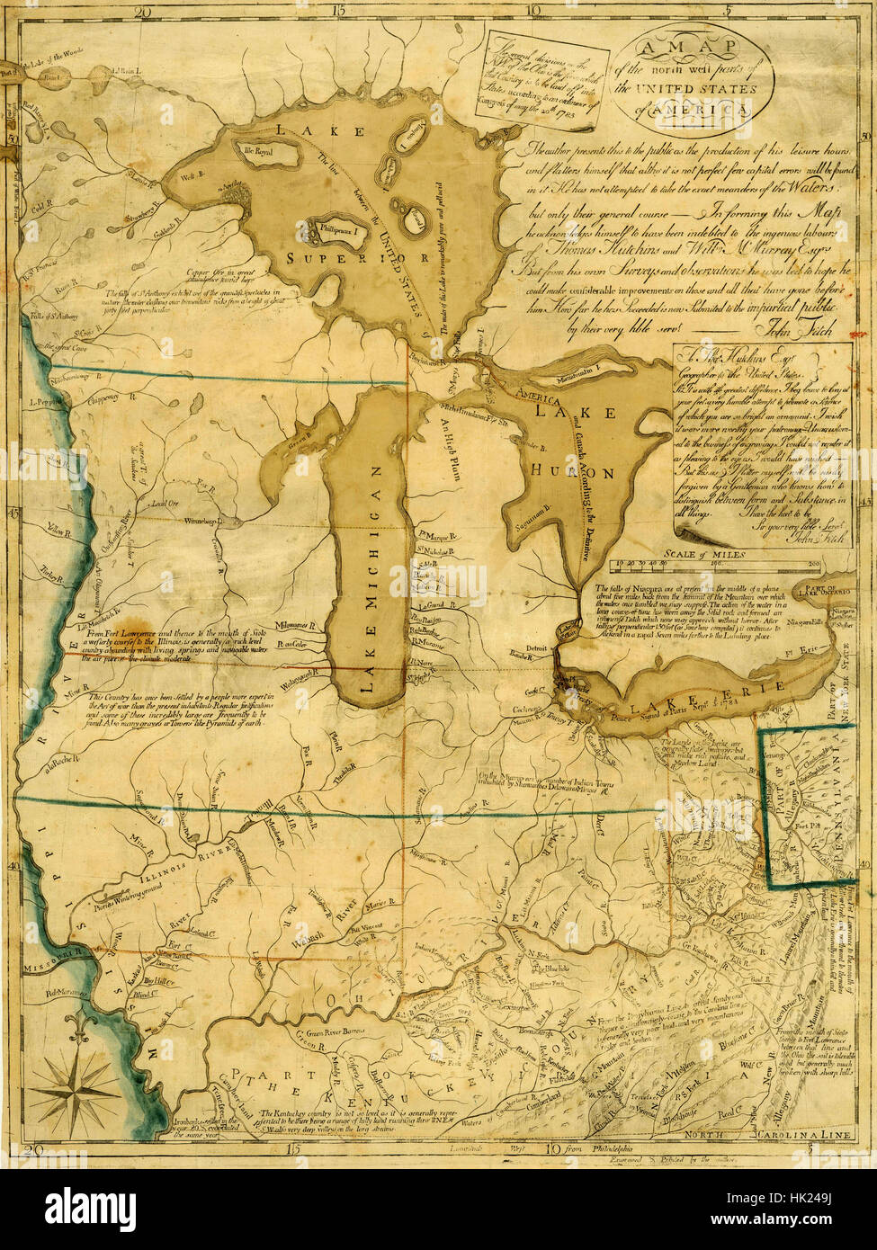 Mappa della regione dei Grandi Laghi 1785 Foto Stock