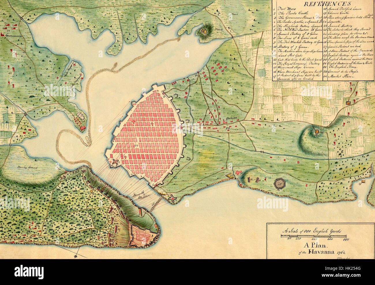 Mappa di l'Avana 1762 Foto Stock