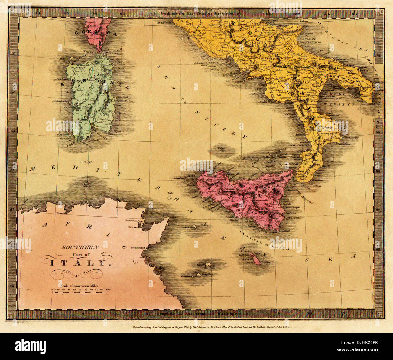 Mappa di Italia 1835 Foto Stock