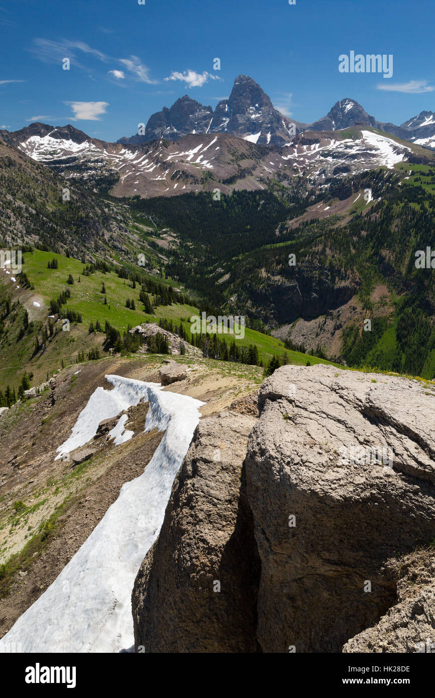 9943 di picco di scendere al di sotto del Grand Teton nel Teton Mountains. Jedediah Smith Wilderness, Wyoming Foto Stock