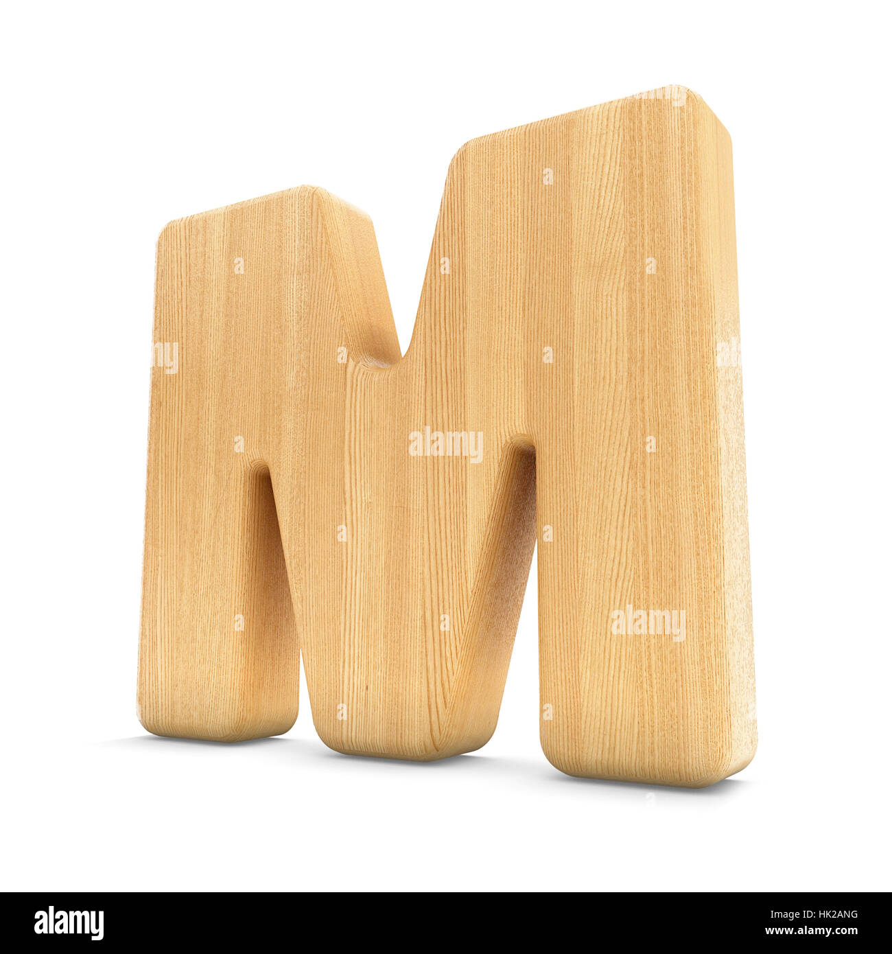 3d di materiale di legno M lettera isolata sfondo bianco. Foto Stock