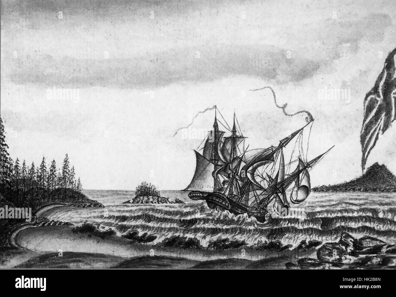 HMS SIRIus è naufragata off Isola Norfolk il 19 marzo 1790 dopo il tramonto per fondare la prima colonia europea nel Nuovo Galles del Sud Foto Stock