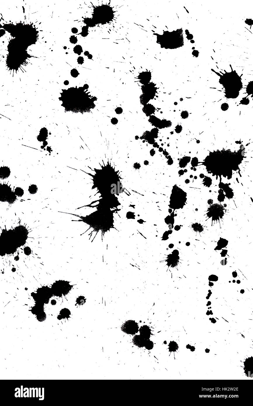 Drop nero spruzzi di inchiostro. Spazzola lucida punto di vernice, grunge blot, arte blob, olio, abstract gocciolina. Splat, illustrazione di liquido. Foto Stock