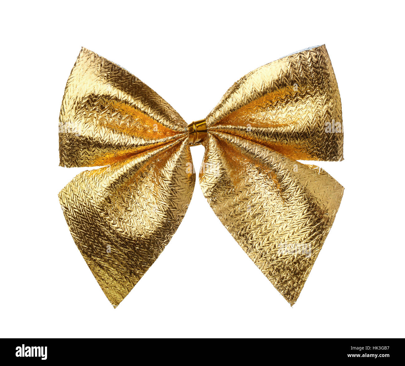 Vista frontale decorativo di golden bow isolato su bianco Foto Stock