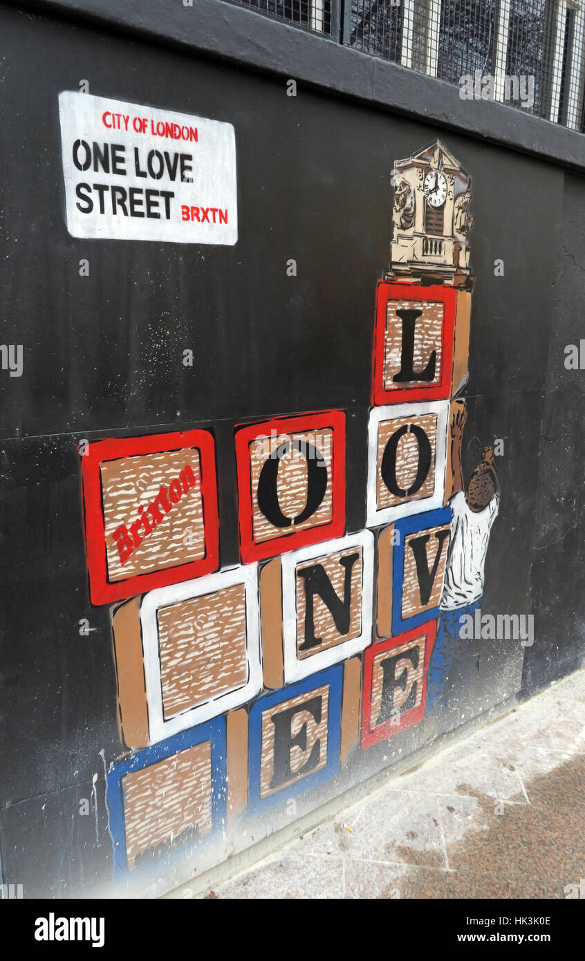 Arte di strada in Brixton London, England, Regno Unito Foto Stock