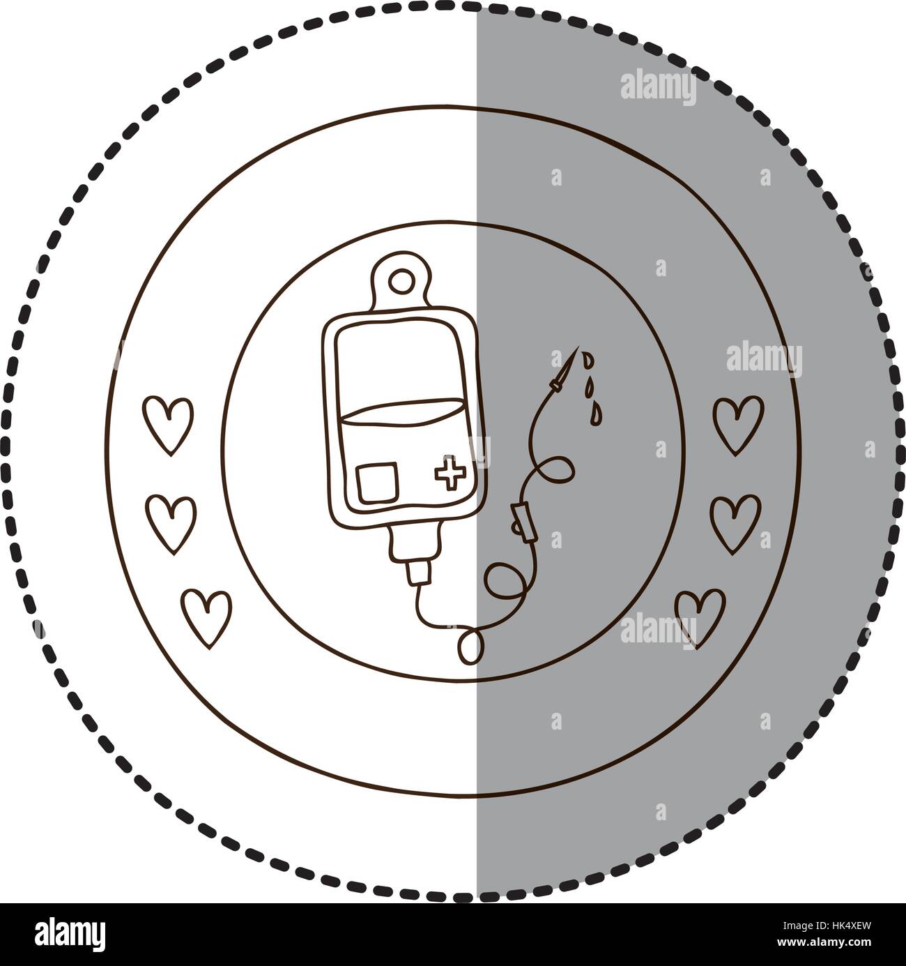 Monocromatico telaio circolare con centro ombra adesivo con sacchetto donare sangue illustrazione vettoriale Illustrazione Vettoriale