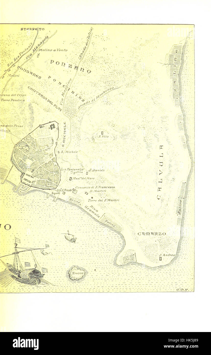 Immagine tratta da pagina 21 de "il Trecento a Trieste", un'opera illustrata incentrata sul XIV secolo a Trieste. La fotografia mette in risalto le vivaci illustrazioni policrome dello sviluppo storico di Trieste durante questo periodo. Foto Stock