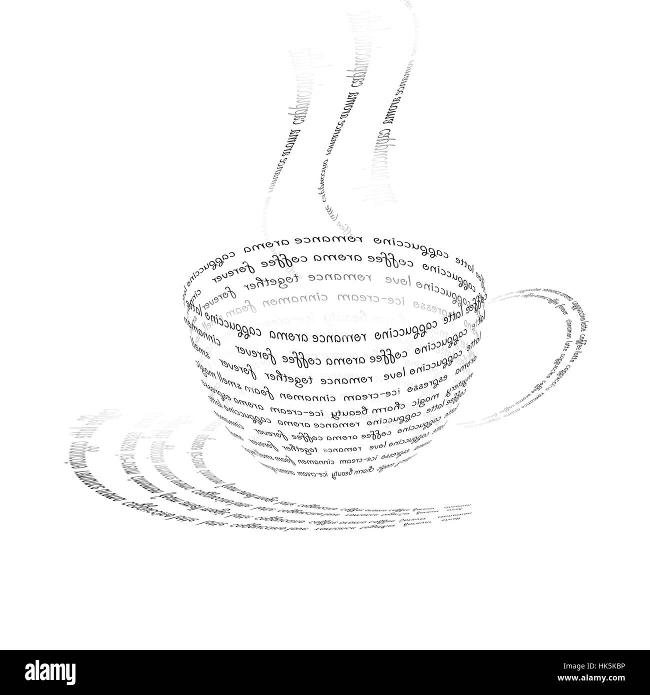 Una foto di una tazza di caffè fatto di parole Foto Stock