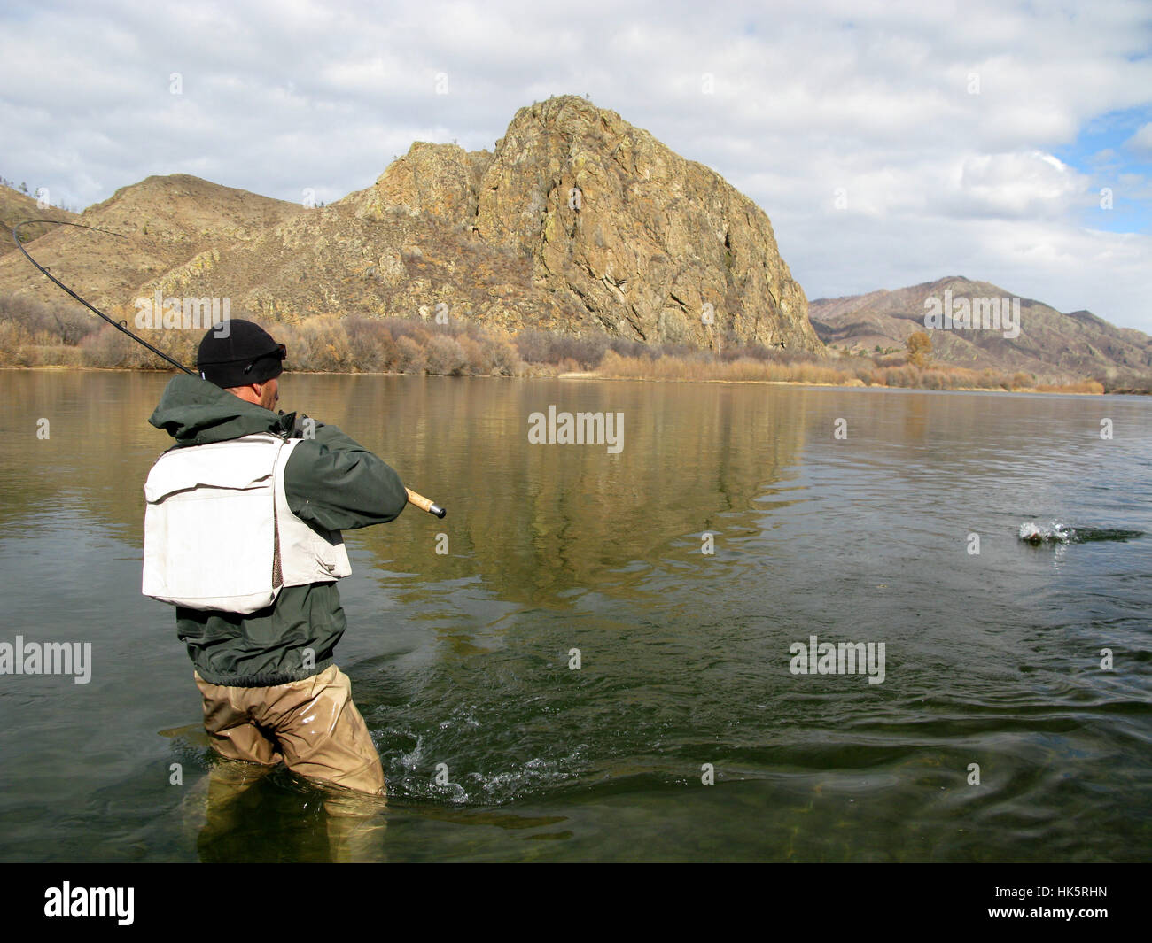 Pesci, mongolia, hobby, pesca, pescatore, asta, acqua fresca, lago, di navigazione Foto Stock