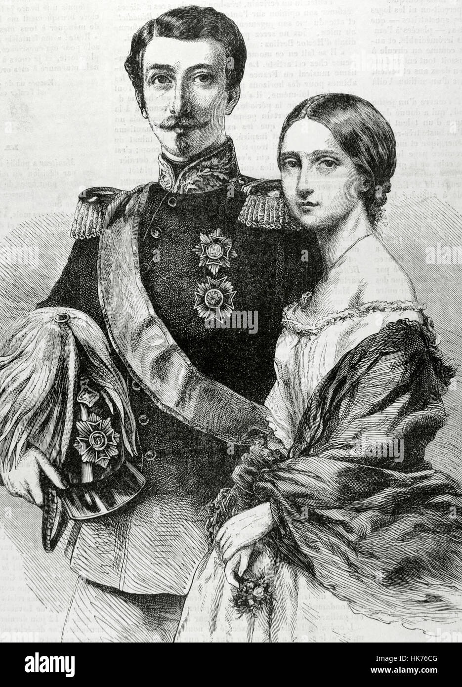 Federico I (1826-1907). Il Granduca di Baden con sua moglie la Principessa Luisa di Prussia (1838-1923). Incisione. L'universo illustrato (Univers Illustre), 1862. Foto Stock