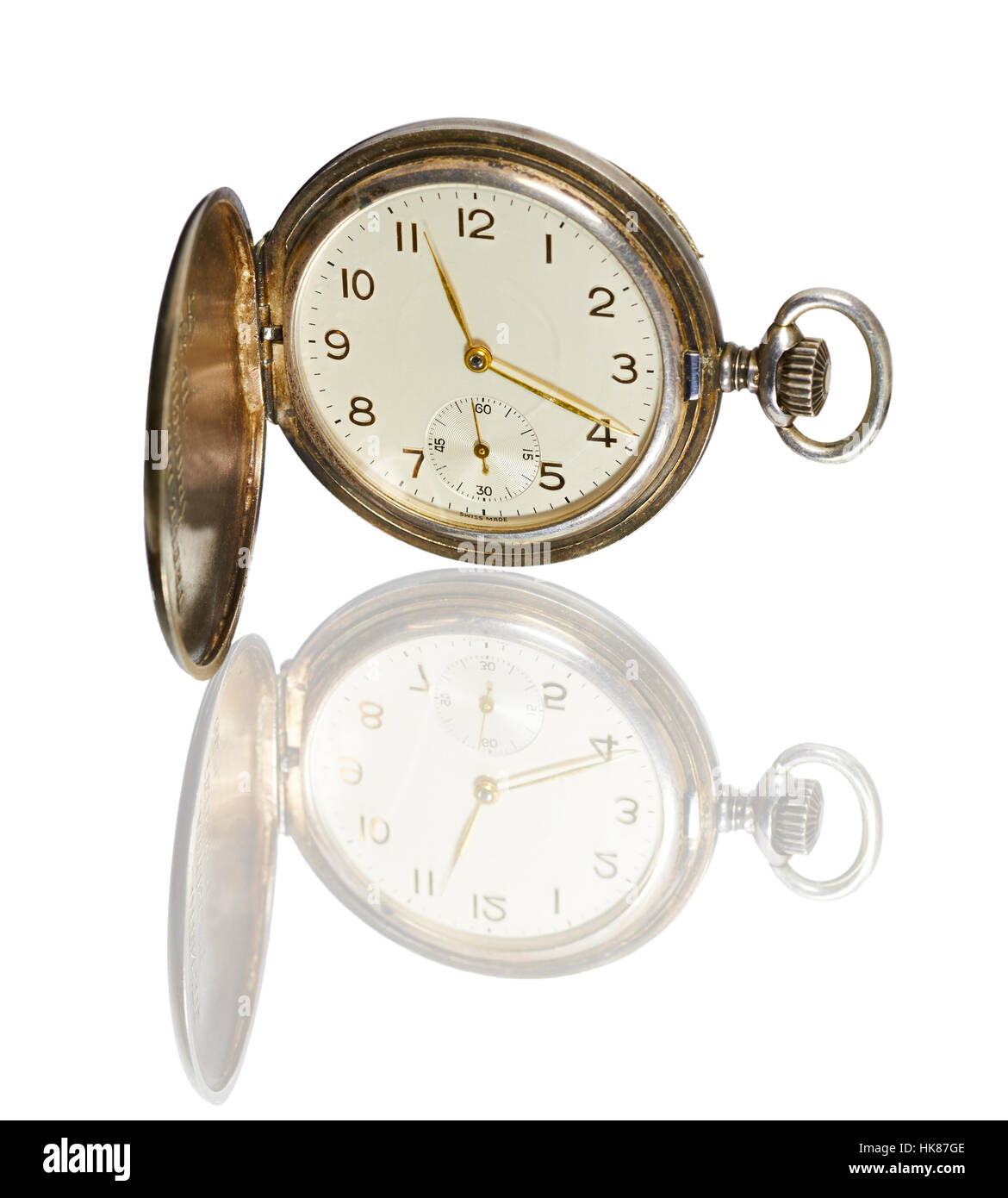 Orologio, tempo, riflessione, antichi, orologio da tasca, specchio, elegante, brilla, brilla, Foto Stock