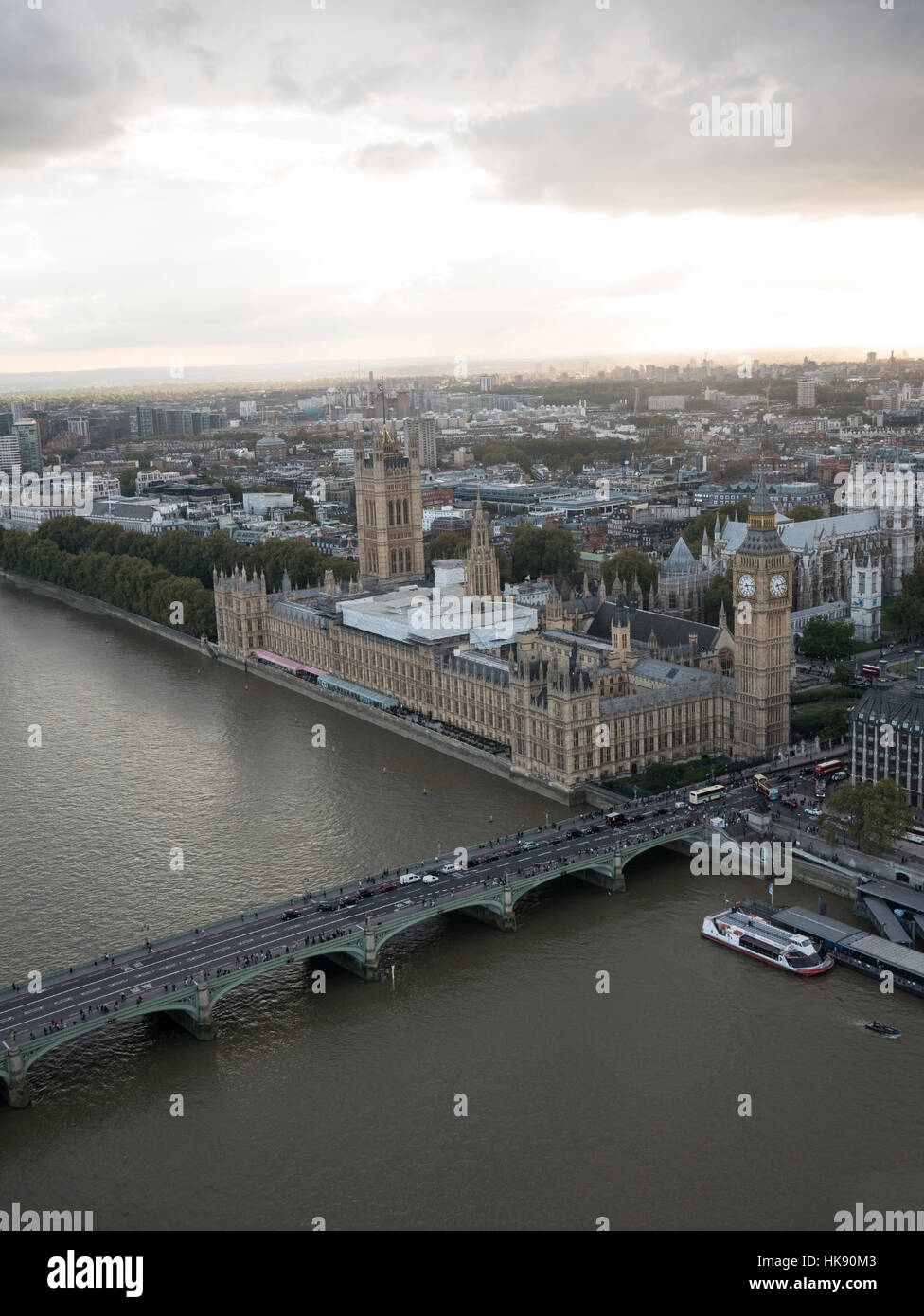 Casa del Parlamento di Londra e Big Ben vista aerea Foto Stock