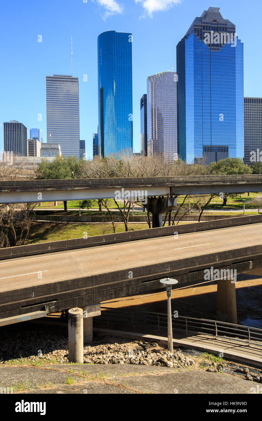 Lo skyline del centro cittadino di Houston, Texas Foto Stock
