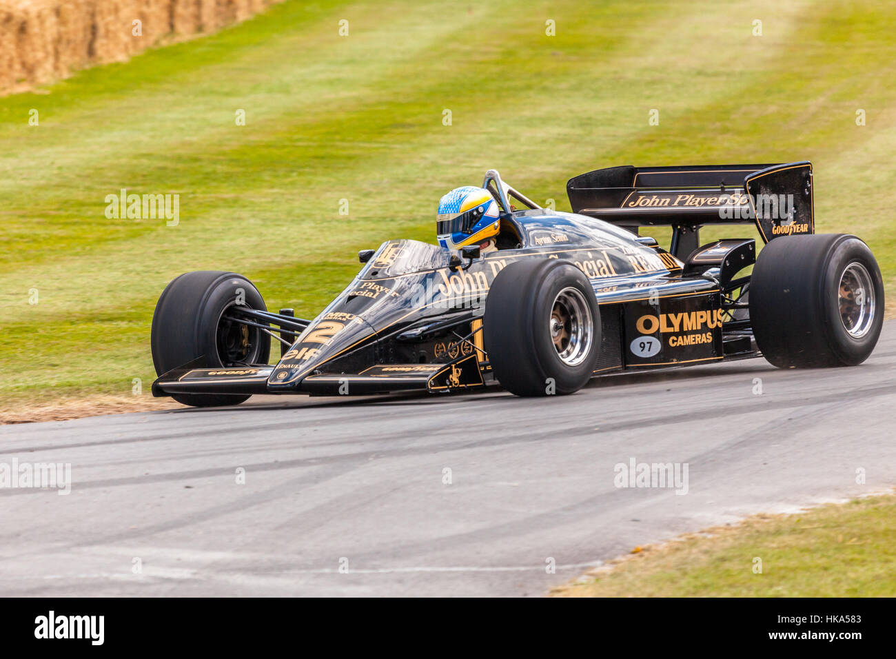 Ayrton Senna John Player Special Car racing a Goodwood Festival della velocità 2014 Foto Stock