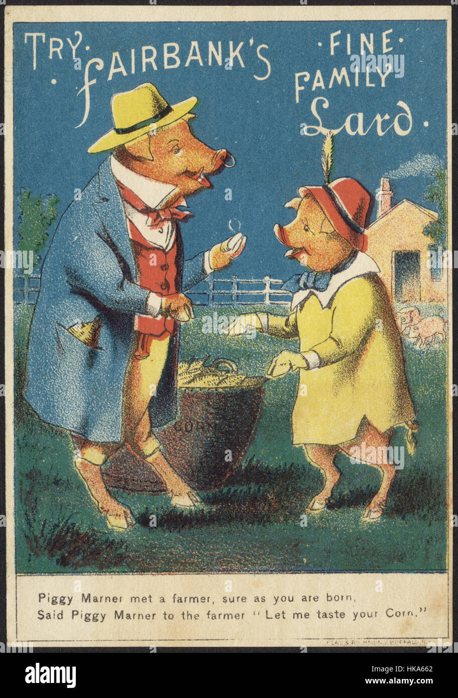 Provare Fairbank's bella famiglia lo strutto. Piggy Marner incontrato un agricoltore, sicuro come è nato. Detto Piggy Marner al contadino "fammi assaggiare il mais." Foto Stock