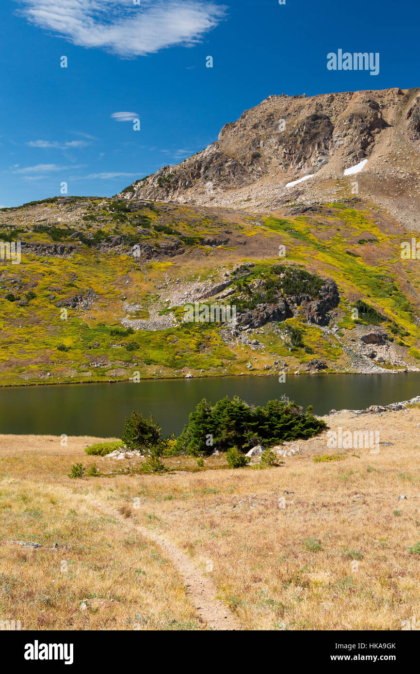 La Beartooth Loop Trail curvando attorno al lago di Gardner in la Beartooth Mountains. Shoshone National Forest, Wyoming Foto Stock