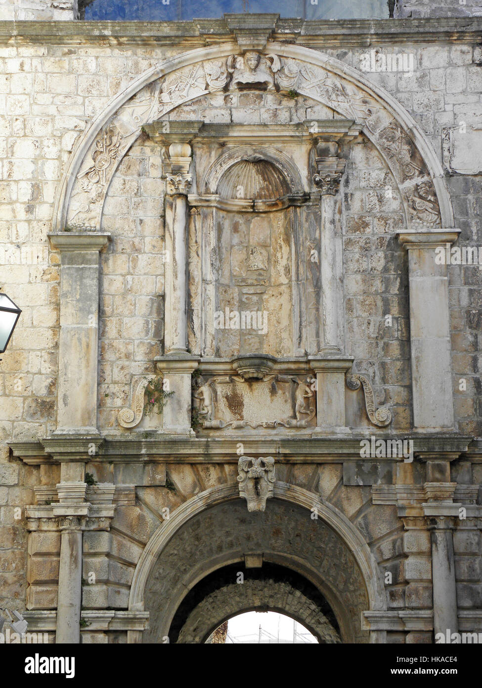 Korcula antiche opere d'arte e artigianato dettagli,city gate,croazia,l'Europa,30 Foto Stock