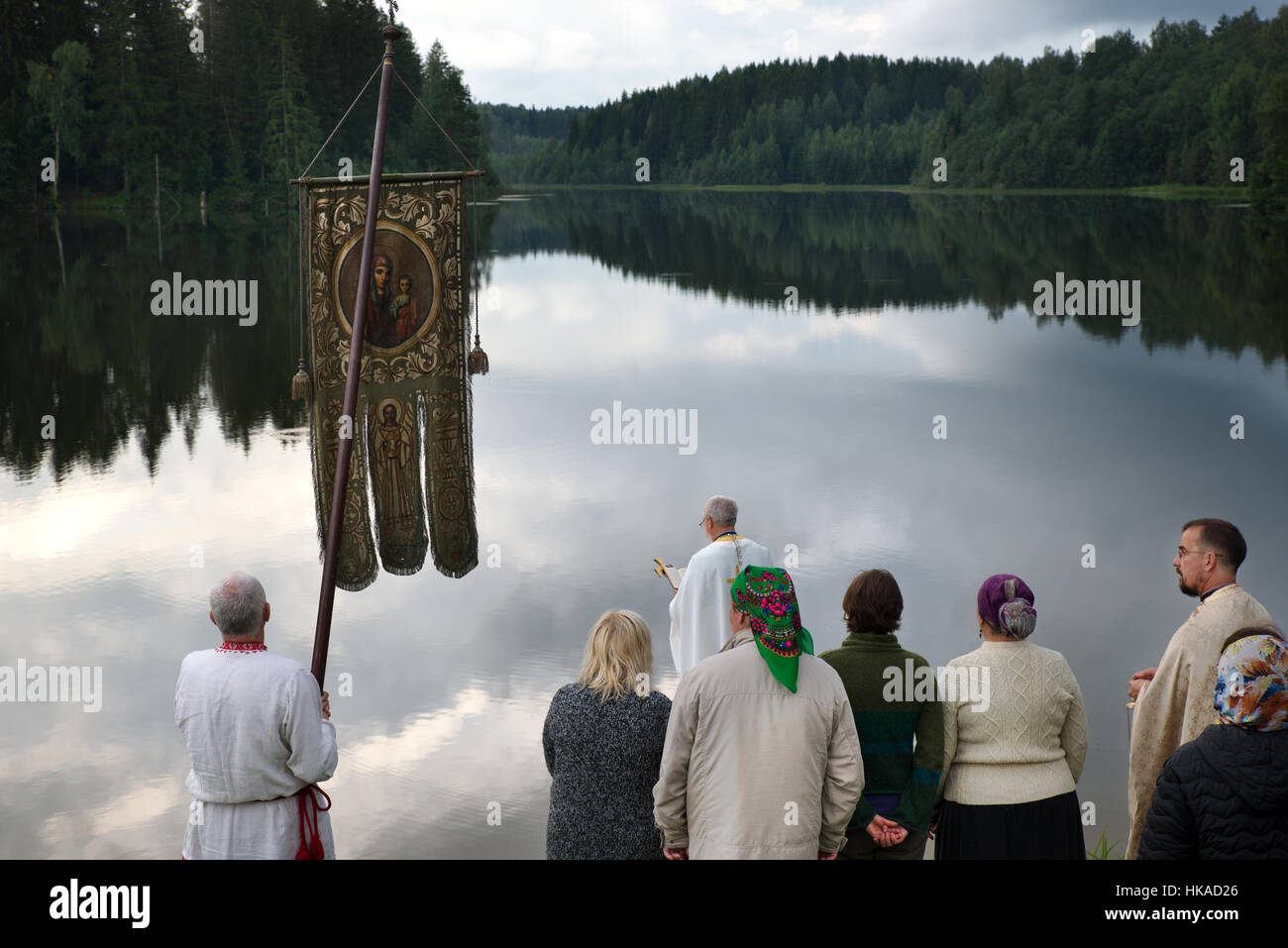 Prima cerimonia di trasfigurazione giorno di Seto persone, Obinitsa, Estonia Foto Stock