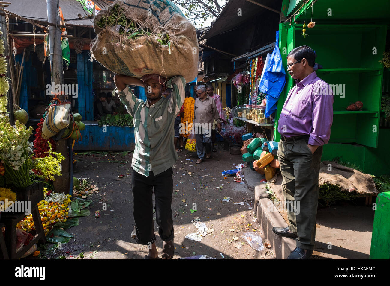 India Bengala Occidentale, Calcutta, mercato dei fiori Foto Stock