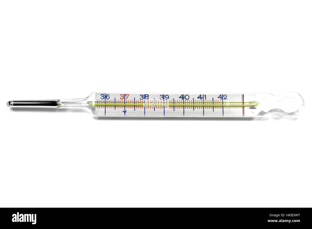 Medical termometro a mercurio isolato su sfondo bianco Foto Stock