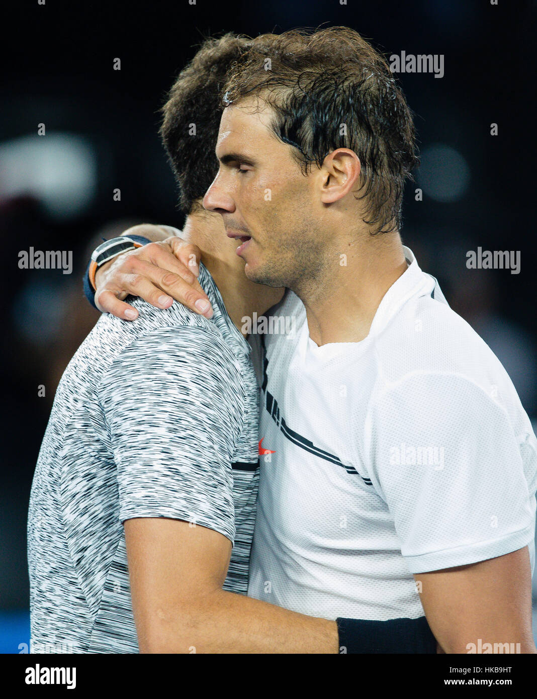 Melbourne, Australia. 27 gennaio, 2017. Rafael Nadal di Spagna entrò nella sua quarta finale al 2017 Open di Australia a Melbourne Park a Melbourne, Australia. Credito: Frank Molter/Alamy Live News Foto Stock