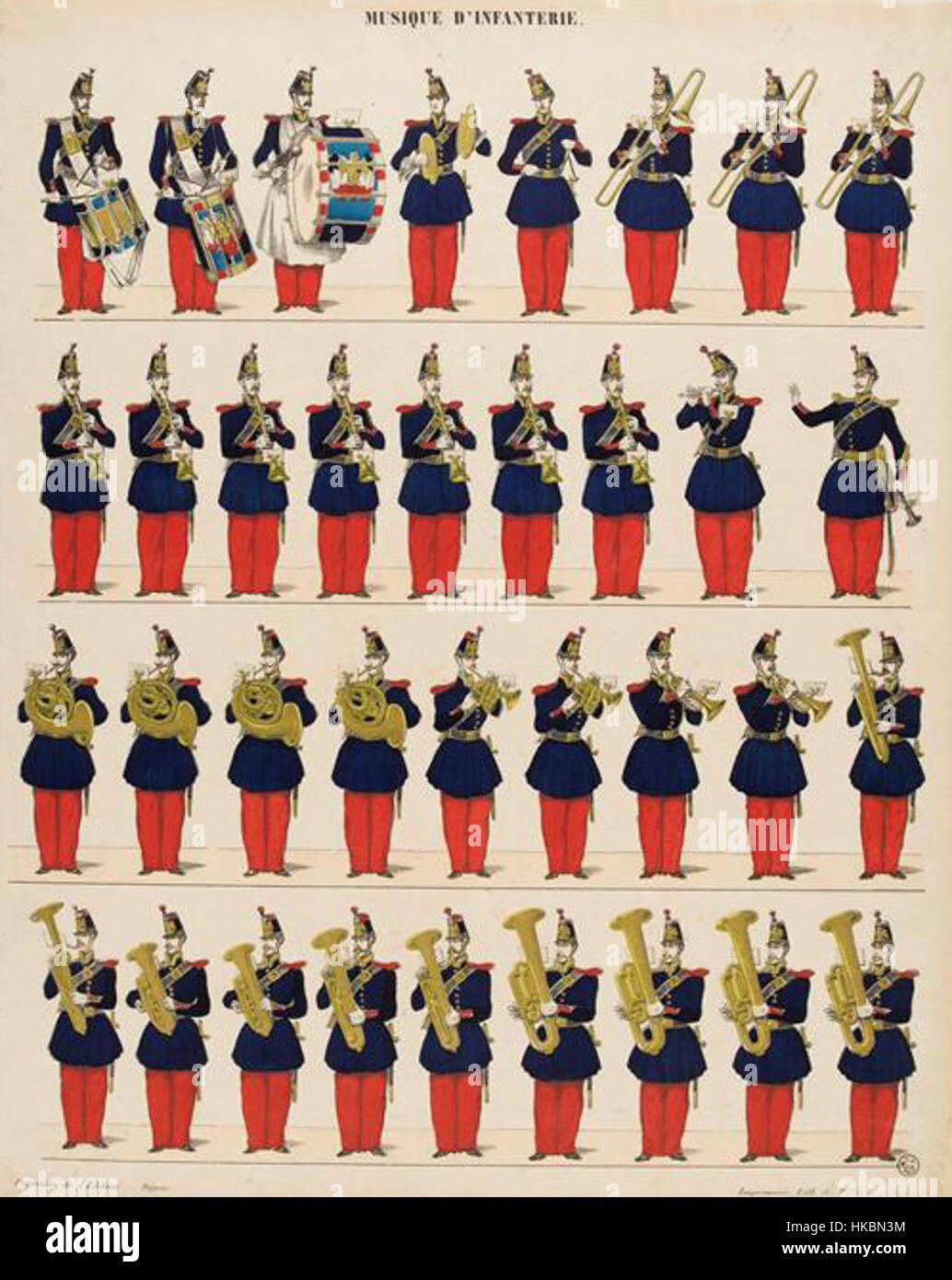 "Musique d'infanterie, Second Empire" è un'opera d'arte che raffigura bande militari del secondo Impero francese. Riflette il ruolo culturale e storico della musica militare nel XIX secolo. Foto Stock