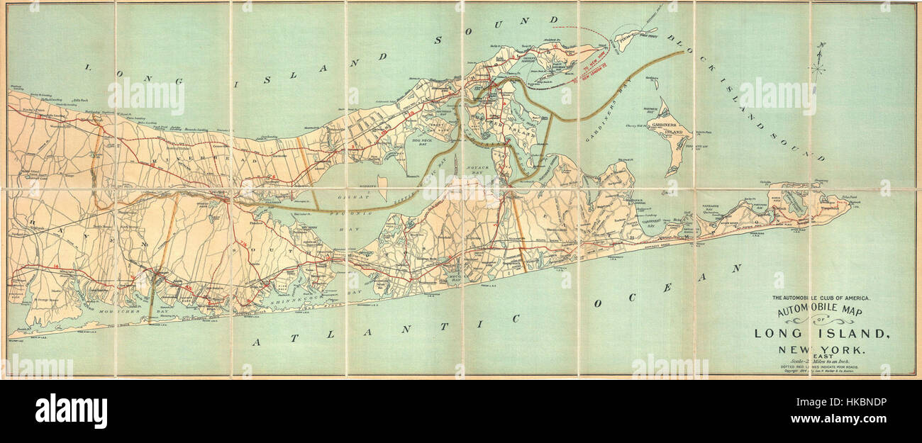 1905 Automobile Club Mappa della contea di Suffolk, Long Island Geographicus automobile club LongIslandEast 1905 Foto Stock