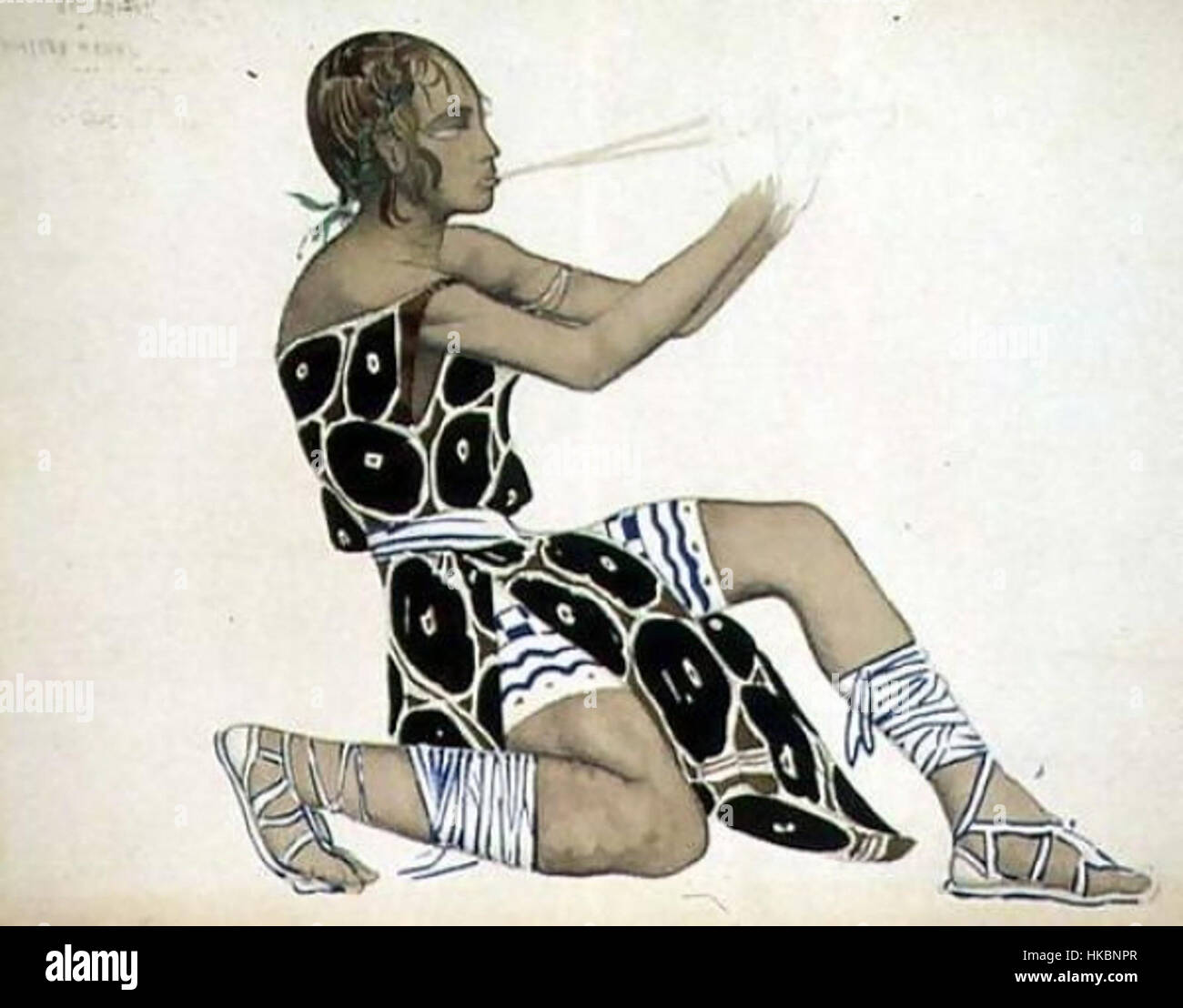 "A Boetian Costume" di L. Bakst è stato progettato per i Ballets Russes, catturando lo stile ornato ed espressivo dei costumi di balletto russi. Il design mette in risalto fantasie intricate e colori vivaci, mostrando l'influenza di Bakst sul design dei costumi da palcoscenico. Foto Stock
