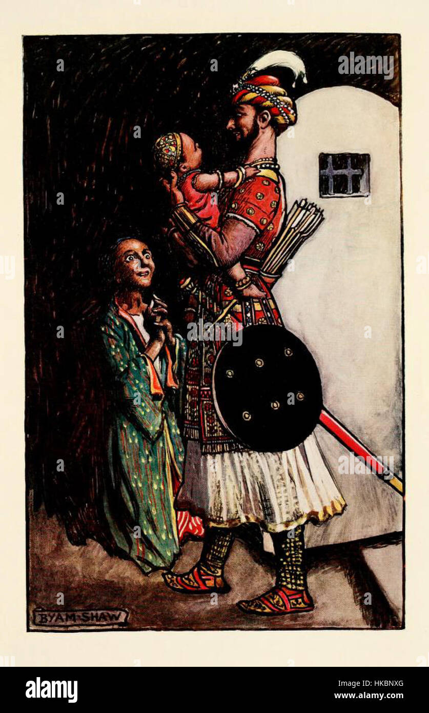 Questa opera d'arte, intitolata "avventure di Akba", rappresenta la narrazione drammatica e storica di Akba. La pennellata dettagliata e le immagini vivide catturano i momenti chiave della storia di Akba, offrendo un'esplorazione visiva del suo viaggio. Foto Stock