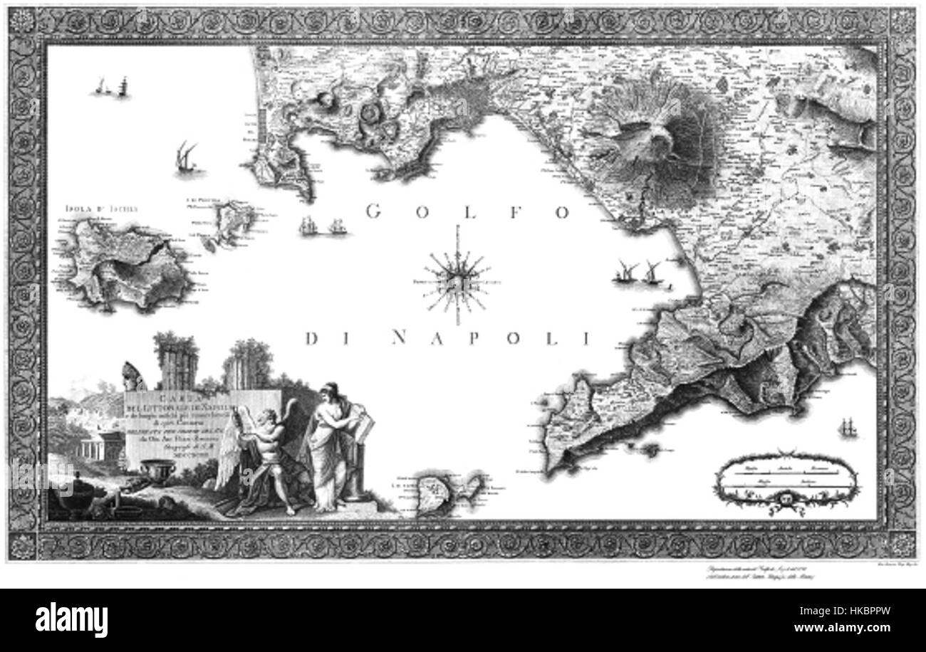 "Atlante di Napoli" è una mappa artistica e una rappresentazione di Napoli, in Italia, che presenta dettagli intricati della struttura della città e dei monumenti architettonici. L'opera offre una vista storica della città, che riflette il suo significato culturale e lo sviluppo durante il periodo in cui è stata creata. Foto Stock