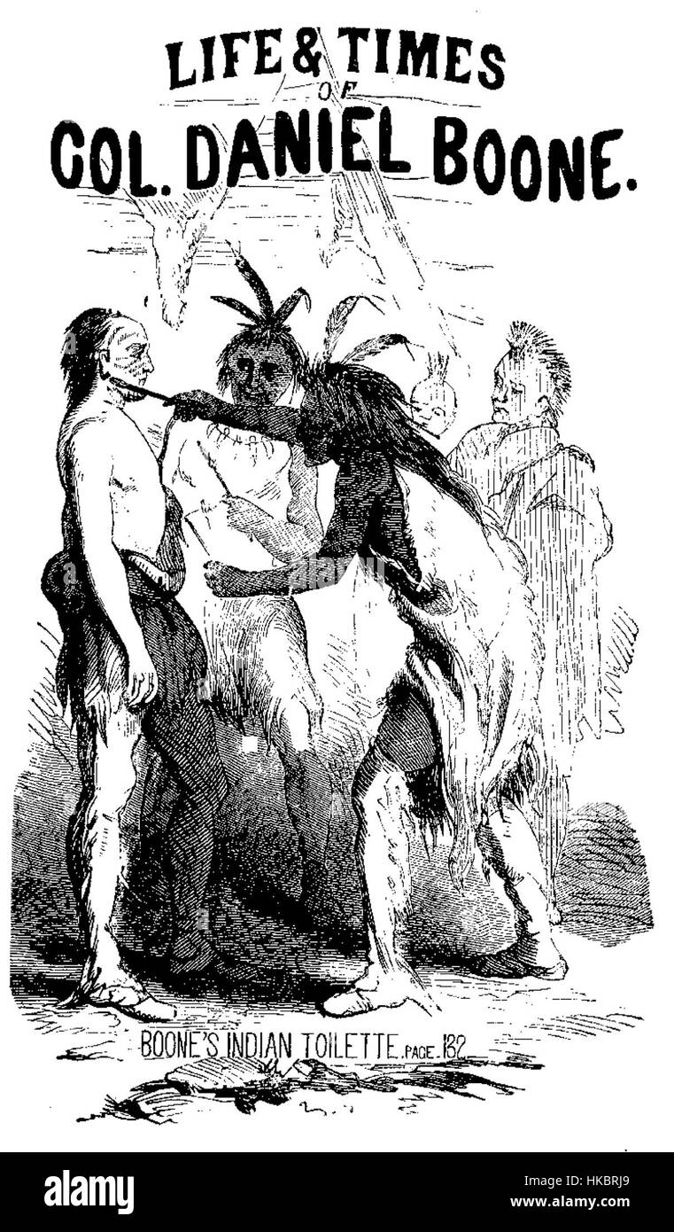 Il dipinto "Boone Adoption" cattura una scena storica legata all'adozione della famiglia Boone, simboleggiando la vita di frontiera americana. L'opera riflette la prima storia americana, mettendo in risalto le usanze sociali del tempo, con particolare attenzione alla famiglia e alla comunità. Foto Stock