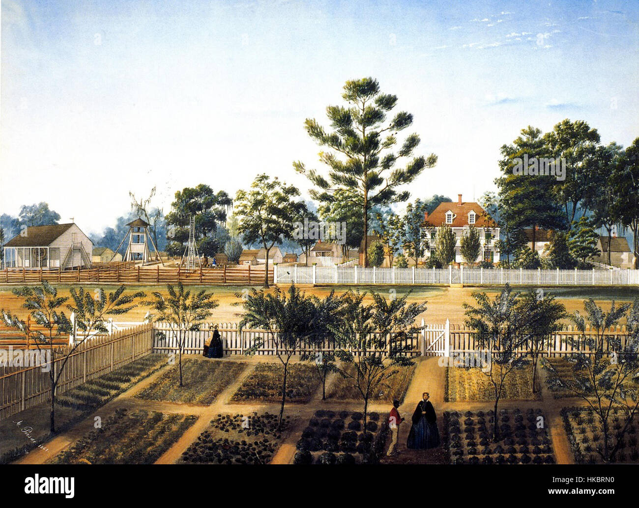 Un dipinto intitolato "Bois de Fleche" di Persac, creato nel 1861. Cattura una tranquilla scena paesaggistica, che riflette la bellezza del mondo naturale durante la metà del XIX secolo. Foto Stock