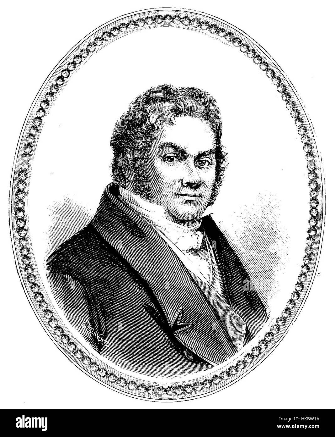 Jacob Berzelius, uno scienziato svedese, è rappresentato nell'arte, riflettendo i suoi contributi all'esplorazione scientifica e alle scoperte nella chimica del XIX secolo. Foto Stock