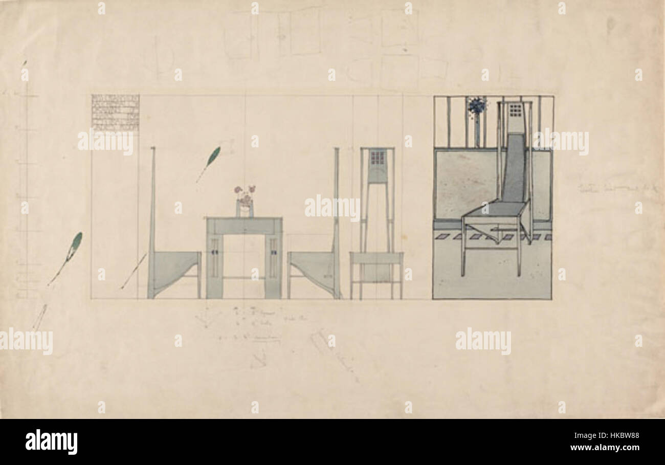 Mackintosh, Design per tavoli e sedia con schienale alto Foto Stock