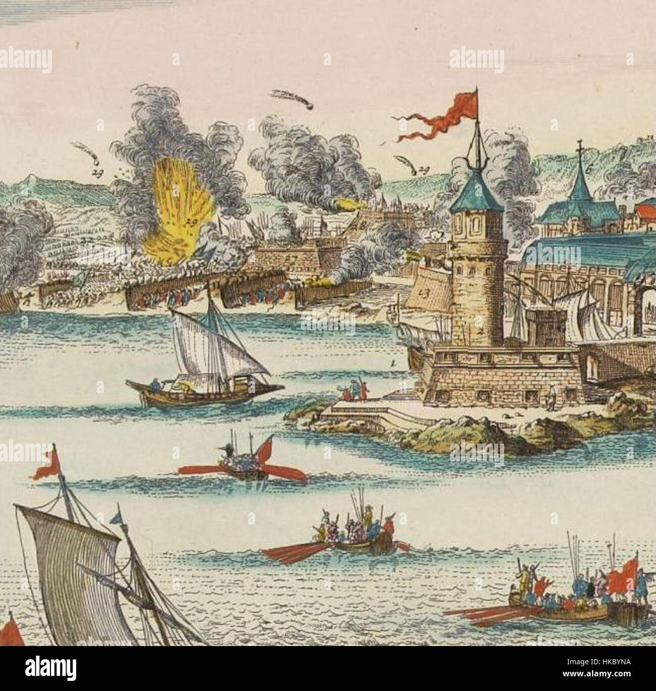 Questo dipinto intitolato "Girit'in Fethi" raffigura l'evento storico della conquista di Creta da parte dell'Impero Ottomano. L'opera illustra i momenti chiave della campagna militare, raffigurando il periodo di espansione ottomana e il suo impatto sulla regione. Foto Stock