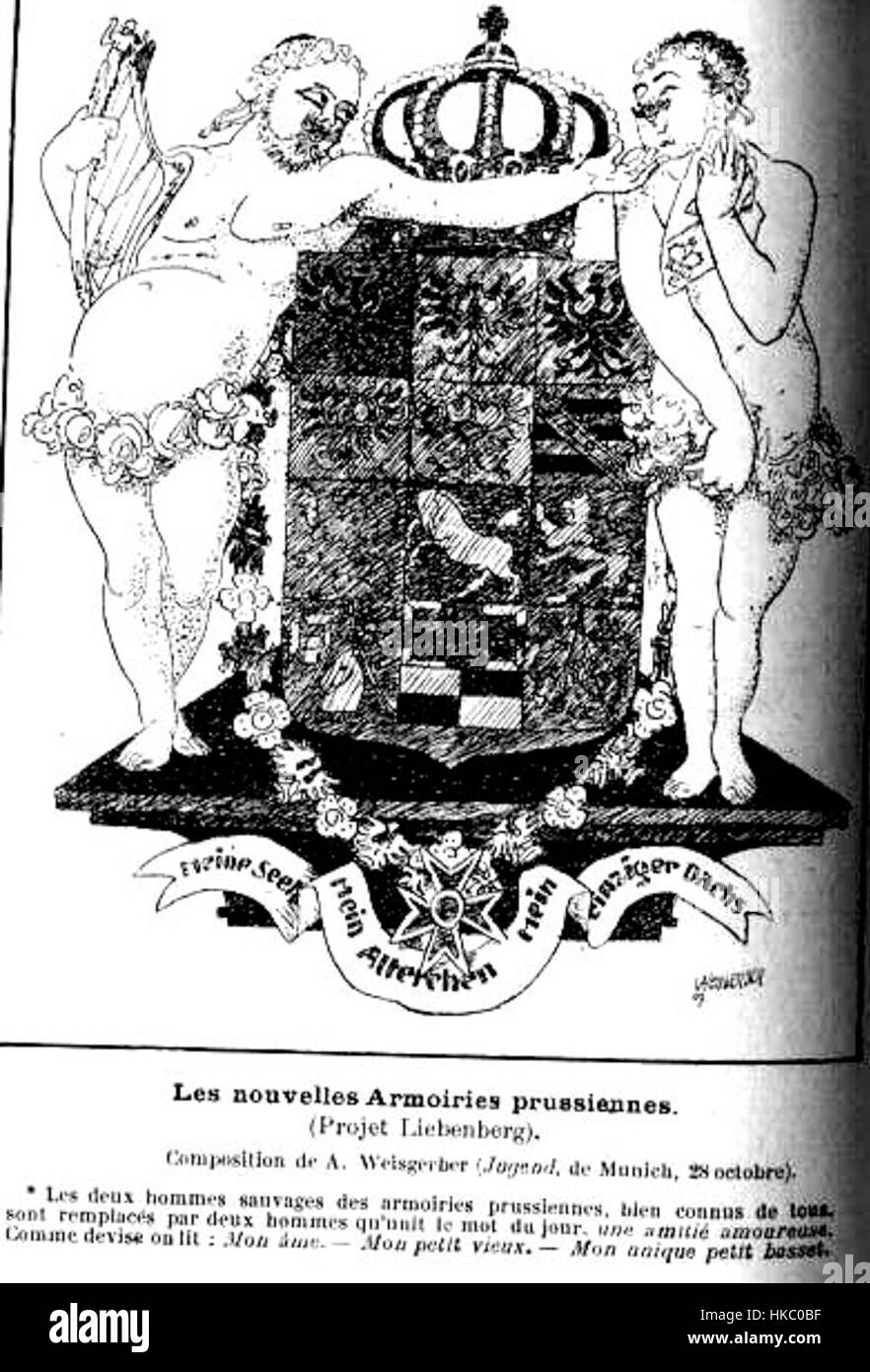 Questo cartone animato di Albert Weisberger, apparso nel numero del 28 ottobre 1907 di "Jugend", ritrae Harden Eulenburg in una luce satirica. Il lavoro di Weisberger, noto per la sua arguzia, mette in luce temi sociali e politici attraverso la caricatura e il design intelligente. Foto Stock