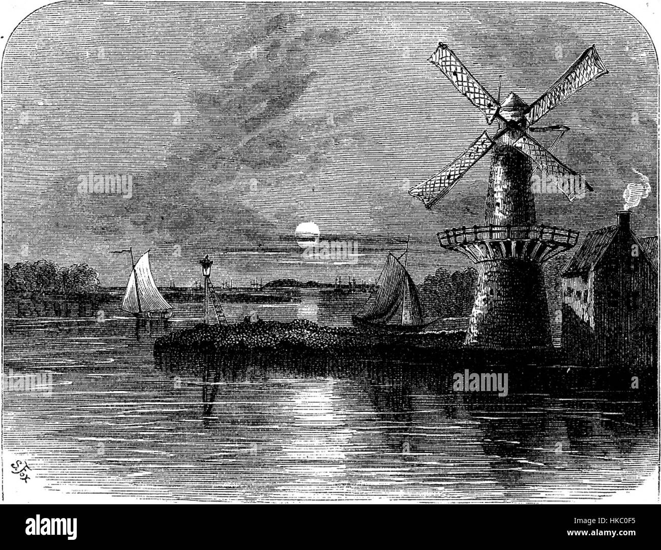 Questo dipinto ritrae un mulino sul fiume Maas vicino a Delfthaven, catturando l'essenza della vita rurale olandese. L'attenzione al mulino e al paesaggio circostante sottolinea l'importanza dei mulini a vento nella cultura olandese e la bellezza dei corsi d'acqua rurali. Foto Stock