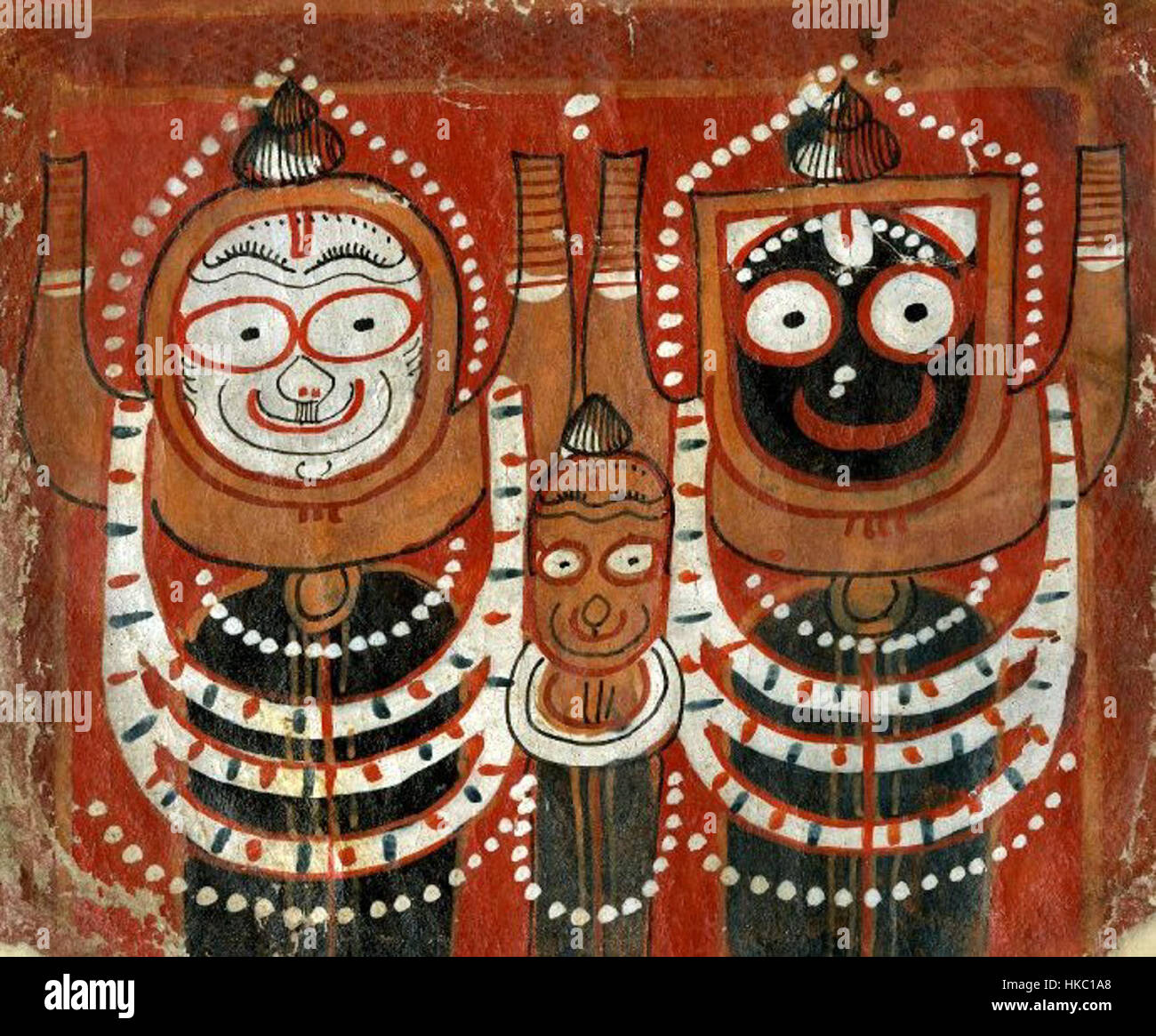 La Triade Jagannath è una rappresentazione religiosa e artistica degli dei indù Jagannath, Balabhadra e Subhadra, spesso visti nei templi indiani. Questa triade rappresenta simbolicamente il trio divino del culto Jagannath ed è venerata in molte forme di arte indiana, in particolare tempio e opere d'arte devozionali. Foto Stock La Triade Jagannath è una rappresentazione religiosa e artistica degli dei indù Jagannath, Balabhadra e Subhadra, spesso visti nei templi indiani. Questa triade rappresenta simbolicamente il trio divino del culto Jagannath ed è venerata in molte forme di arte indiana, in particolare tempio e opere d'arte devozionali. Foto Stock