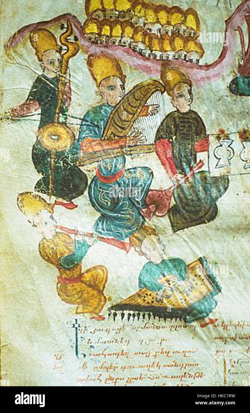 Questo dipinto del XVI o XVII secolo raffigura un gruppo di musicisti, che espone l'abbigliamento e gli strumenti musicali del periodo. L'opera d'arte cattura l'atmosfera vibrante di un raduno musicale, riflettendo l'importanza culturale della musica durante il Rinascimento e il Barocco. Foto Stock