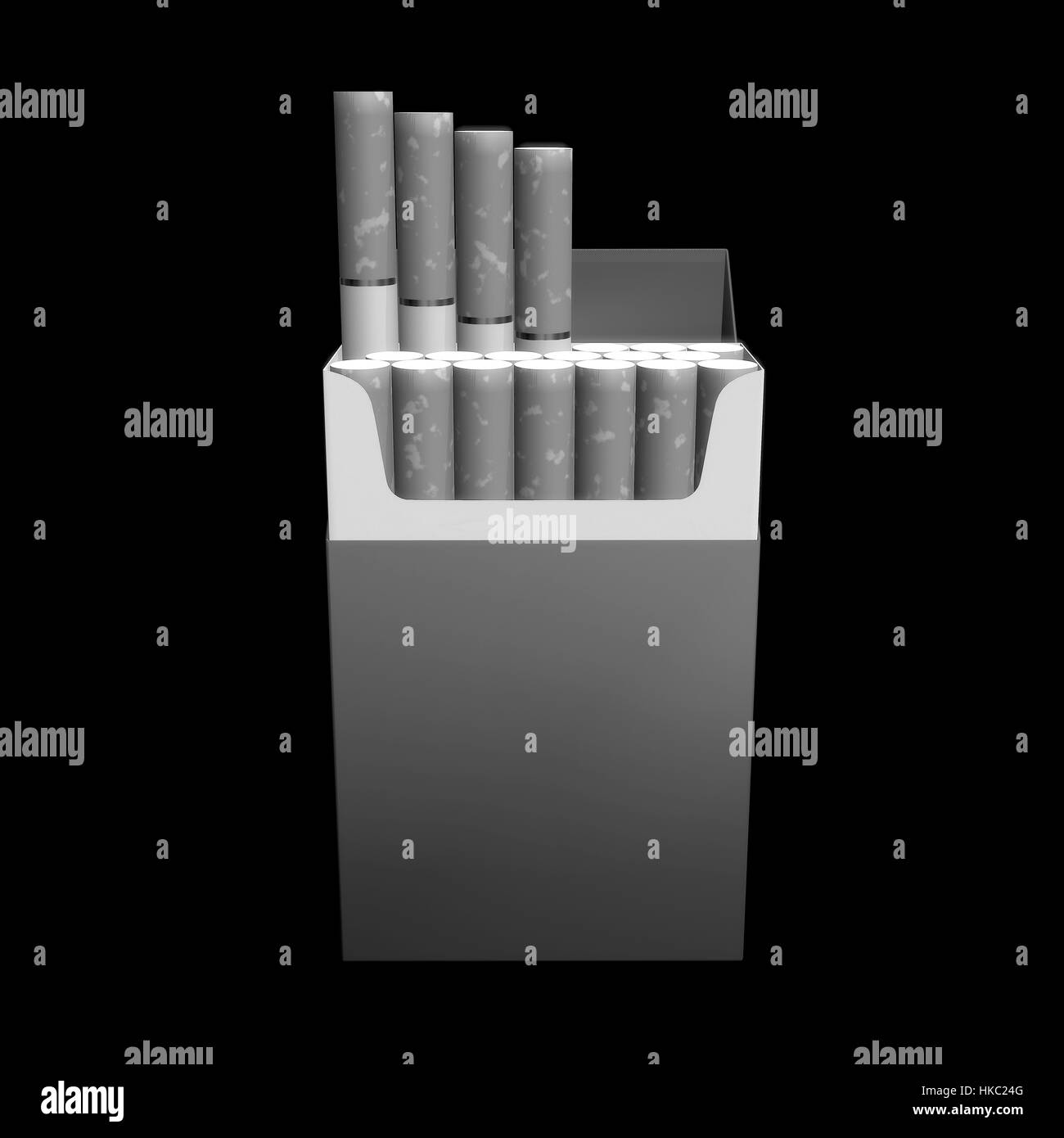 3d illustrazione del pacchetto di sigarette su nero Foto Stock
