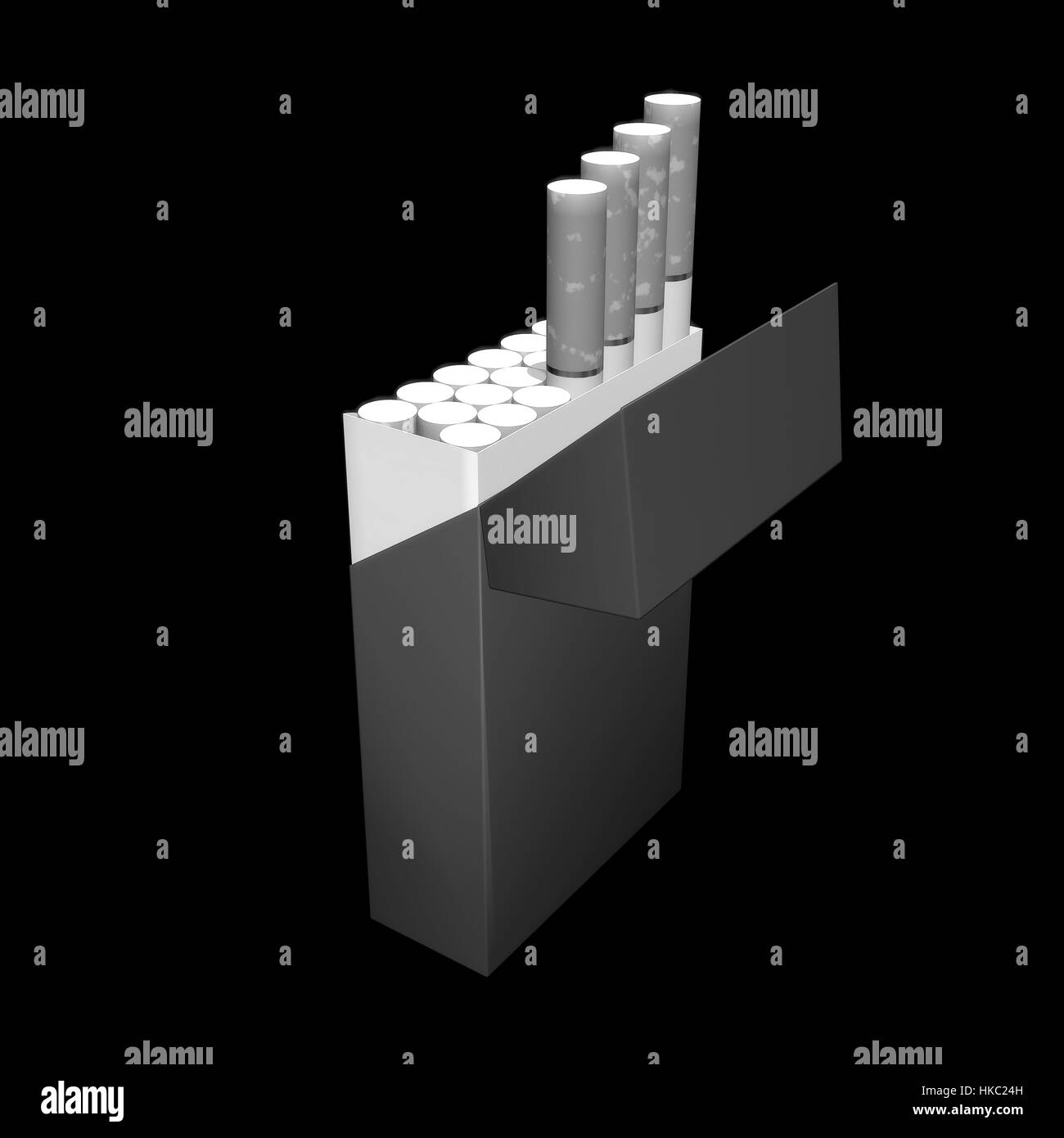 3d illustrazione del pacchetto di sigarette su nero Foto Stock