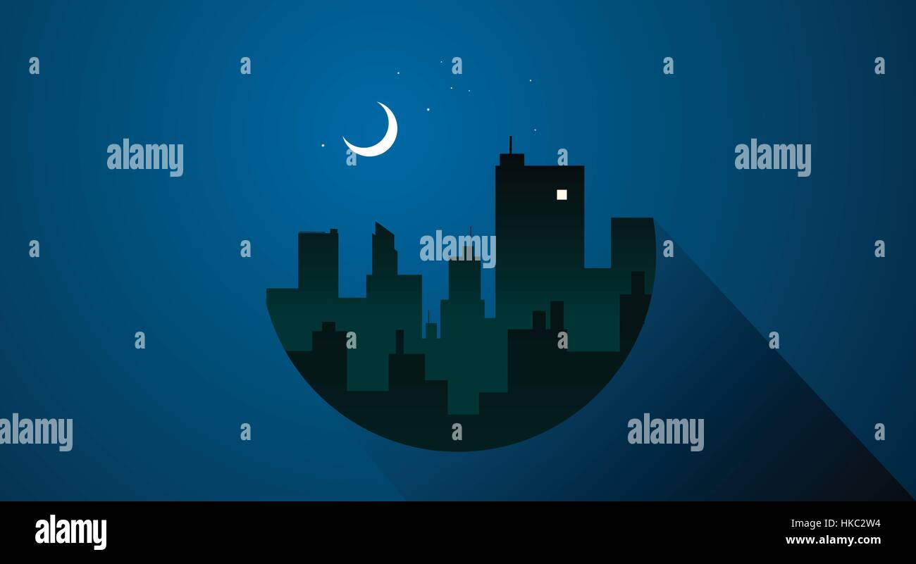 Edificio Cityscape notte illustrazione vettoriale nozione Illustrazione Vettoriale